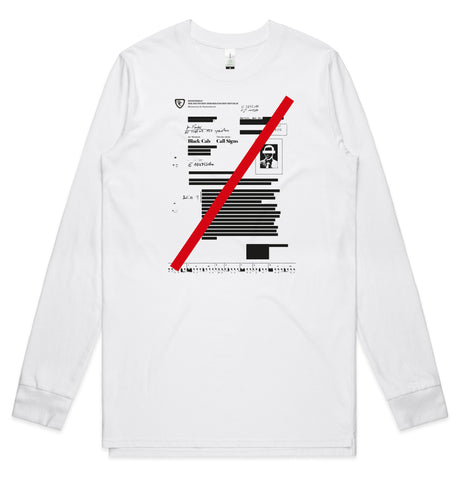 Long sleeve Call Signs 'redacted' tee in white